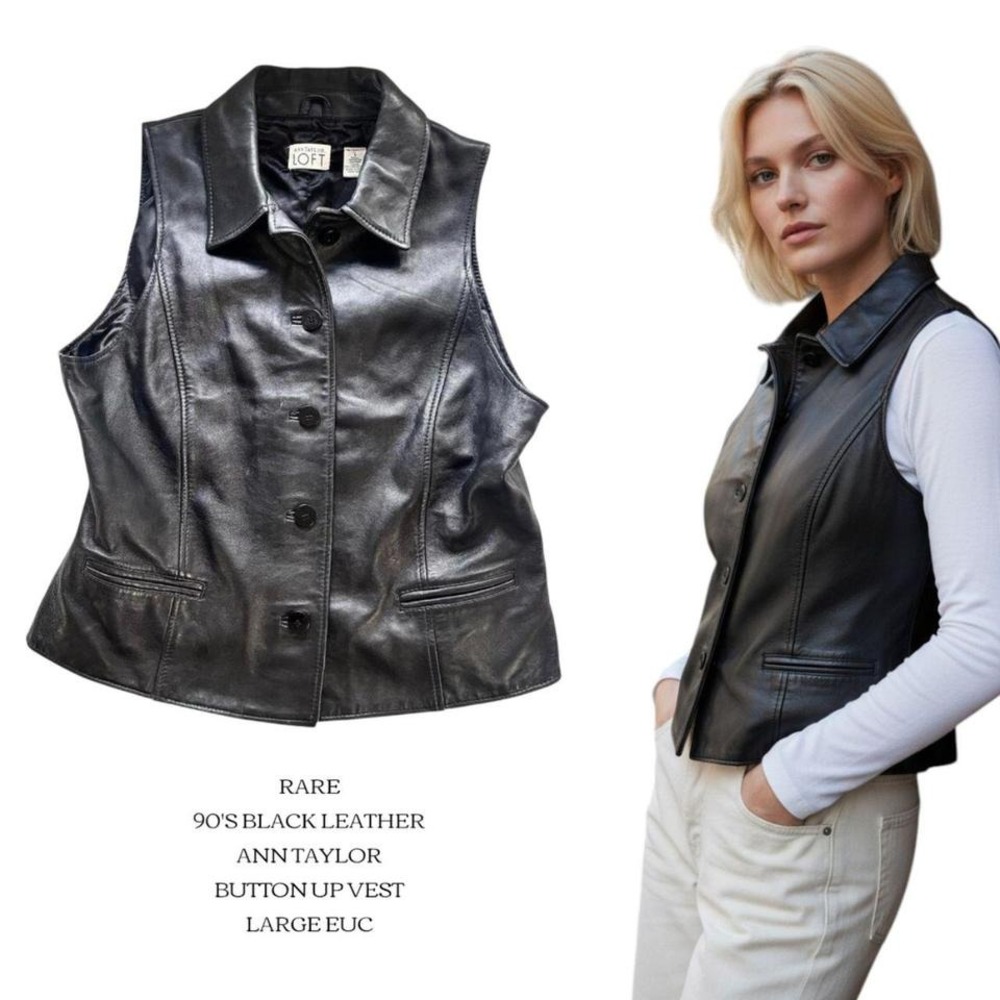 Rare 90s 100% leather Ann Taylor loft vest LARGE #2‎